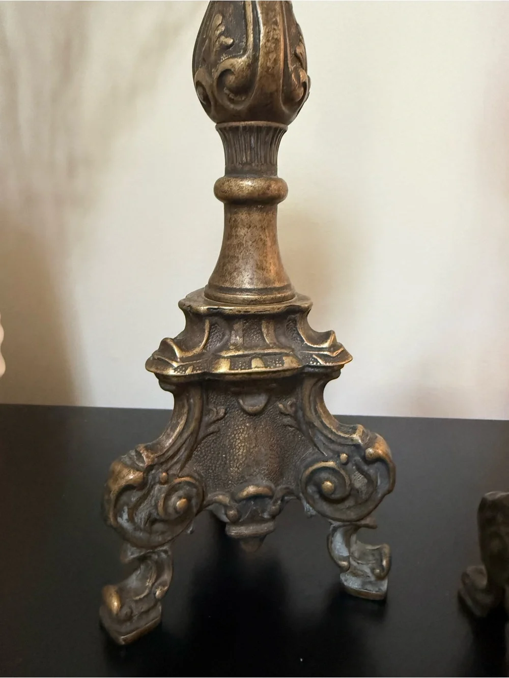 Antique Baroque Brass Alter Candle Holders - Set of 3